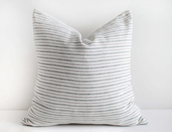Co. Natural and Blue Gray Stripe Linen Pillow Cover