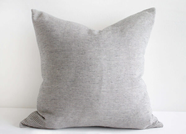 Co. Ticking Stripe Pillow Cover in Blue and Natural Linen