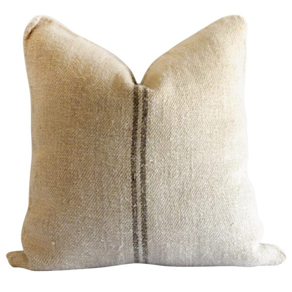 Vintage European Grain Sack Pillows with Dark Brown Stripe
