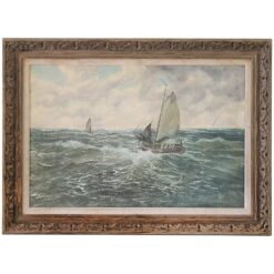 Early 20th Century Antique Oil Painting of a Sailboat by Berk