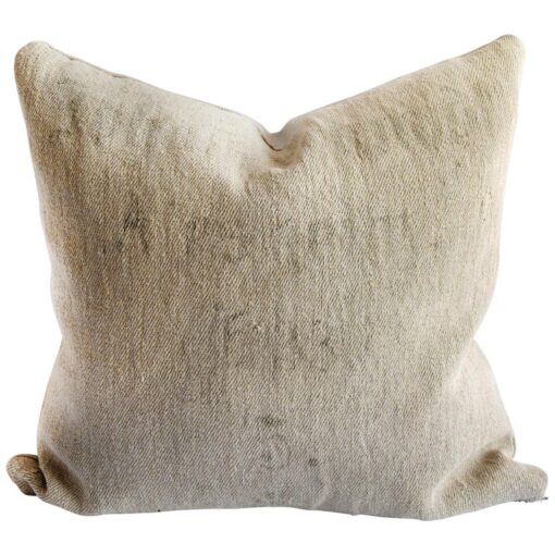 Original Stamped Patchwork Grain Sack Pillow with Linen No 5