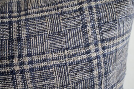Antique Homespun Linen Lumbar Pillows Vintage Indigo and Natural Check Pattern