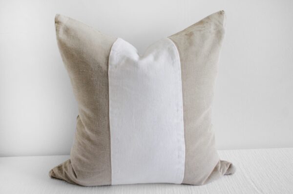Custom Made Belgian Linen Euro Shams Natural and White Colorblock