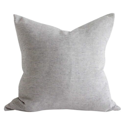 European Ticking Stripe Pillow Cover in Blue and Natural Linen