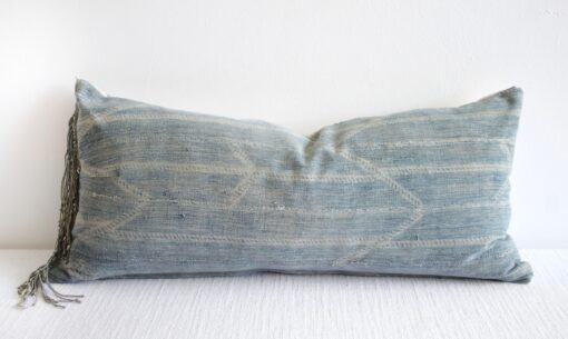 Custom Made Faded Indigo Tribal Lumbar Pillows with Original Fringe