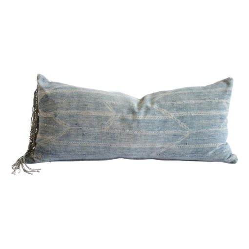 Custom Made Faded Indigo Tribal Lumbar Pillows with Original Fringe