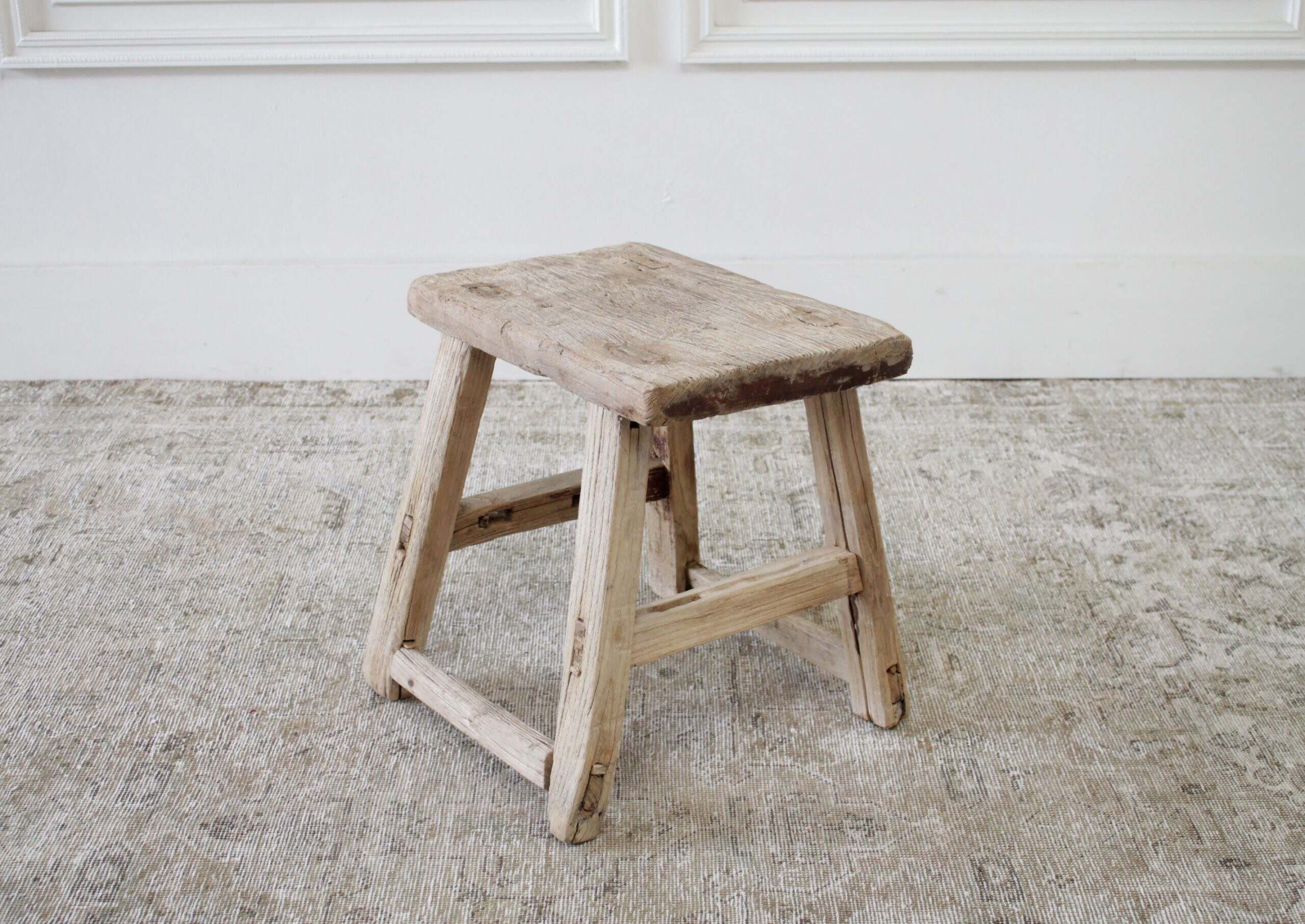 Vintage Wide Seat Elm Wood Stool or Side Table