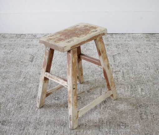 Vintage Antique Elm Wood Side Table or Stool