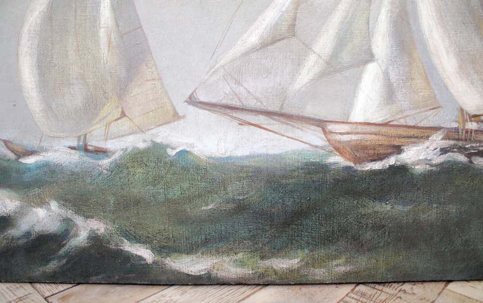 Vintage Ocean Sailboat Ship Oil on Canvas Painting