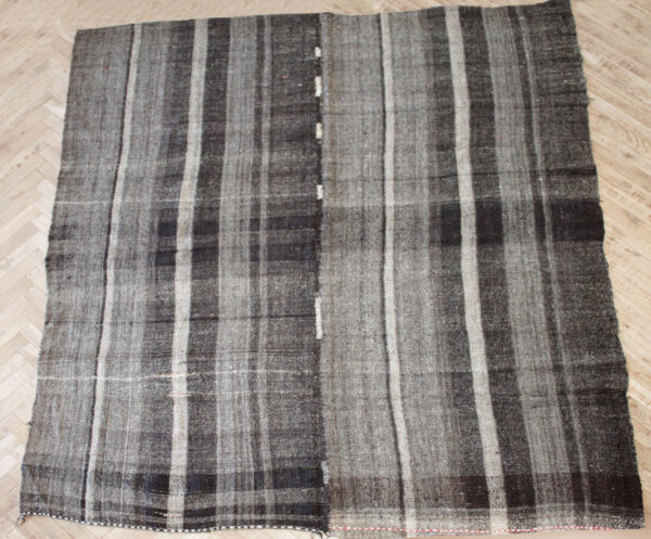 Vintage Flat-Weave Anna Turkish Rug in Brown and Cream Stripe