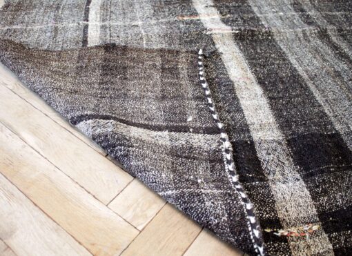 Vintage Flat-Weave Anna Turkish Rug in Brown and Cream Stripe