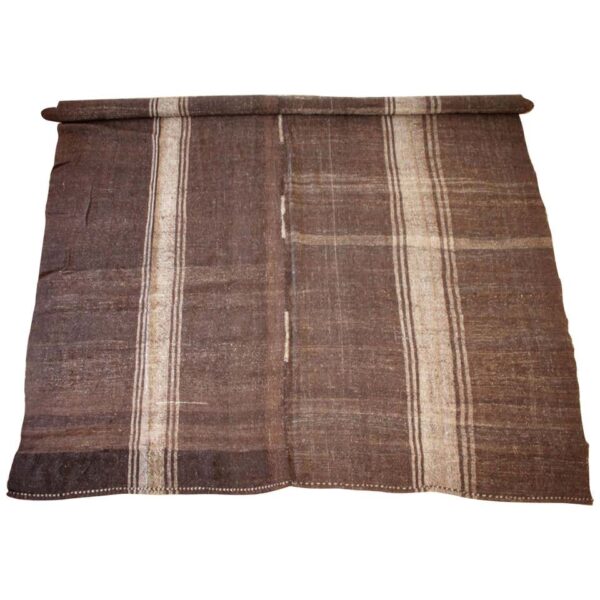 Vintage Turkish Rug in Cocoa Brown and Light Natural Stripes Double Wide