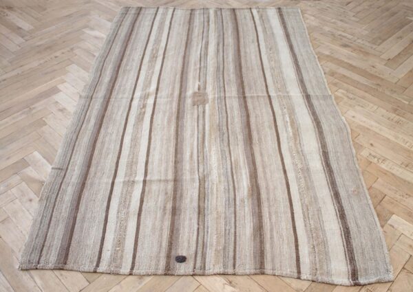Vintage Hemp Turkish Stripe Rug in Tan with Brown Tone Colored Stripes