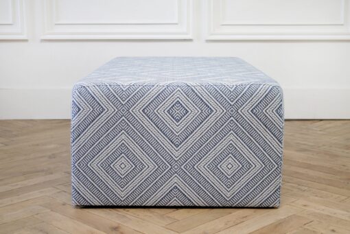 Custom Made Cube Cocktail Ottoman in Blue Diamond Fabric from France