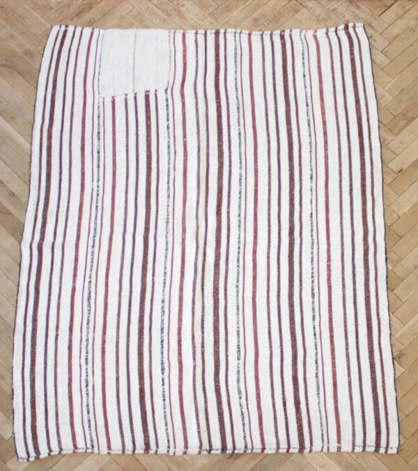 Vintage Hemp Turkish Stripe Rug in White with Brick Tone Colored Stripes