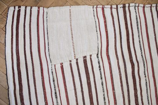 Vintage Hemp Turkish Stripe Rug in White with Brick Tone Colored Stripes