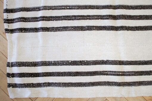 Vintage Flat Weave Turkish Hemp Rug in Creamy White and Brown Stripes