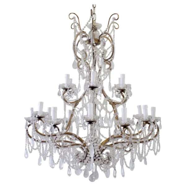 Antique Reproduction Italian Chandelier with Rock Style Crystals