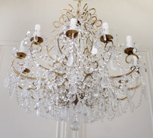 Antique Reproduction Italian Chandelier with Beaded Arms and Rock Style Crystals