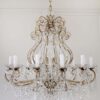 Antique Reproduction Italian Chandelier with Beaded Arms and Rock Style Crystals