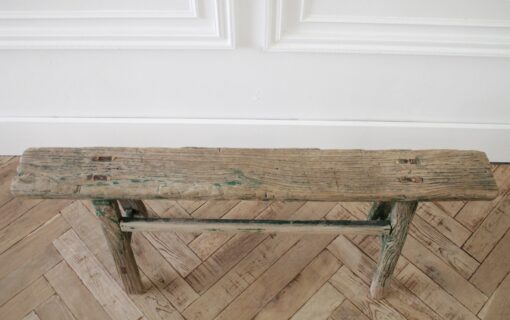 Chinese Elmwood Bench with Faded Green Paint