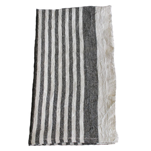 100% Belgium Linen Hand Towel/Black Stripe