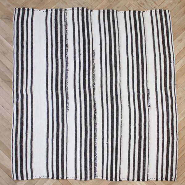 Vintage Flat Weave Hemp Stripe Turkish Rug White with Dark Brown Stripes