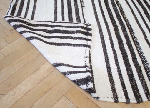 Vintage Flat Weave Hemp Stripe Turkish Rug White with Dark Brown Stripes