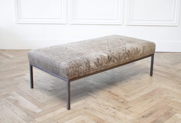 Vintage Textile and Iron Cocktail Ottoman Bench