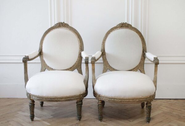 Vintage Louis XVI Style Giltwood Armchairs