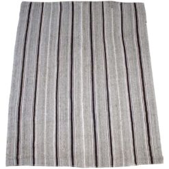 Vintage Turkish Flat-Weave Wool Rug in Brown and Creamy White Stripes