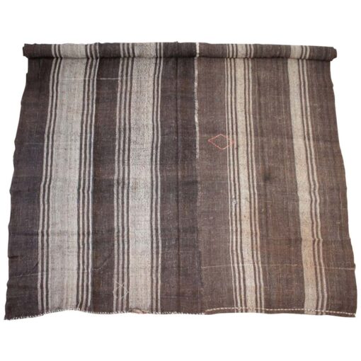 Vintage Turkish Flat Weave Rug in Brown and Taupe Stripes