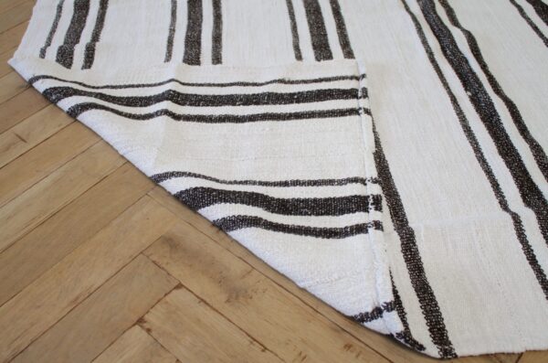Vintage Turkish Flat-Weave Sam Rug in Oyster White with Brown Stripes