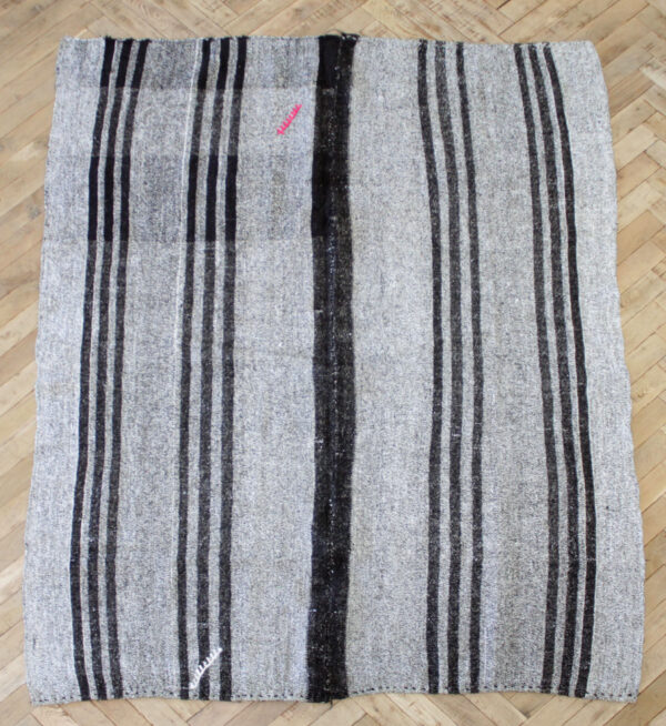 Vintage Turkish Flat-Weave Teresa Rug Gray and Brown Stripes