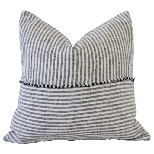 Organic Linen Accent Pillows in Black and White Ticking Stripe