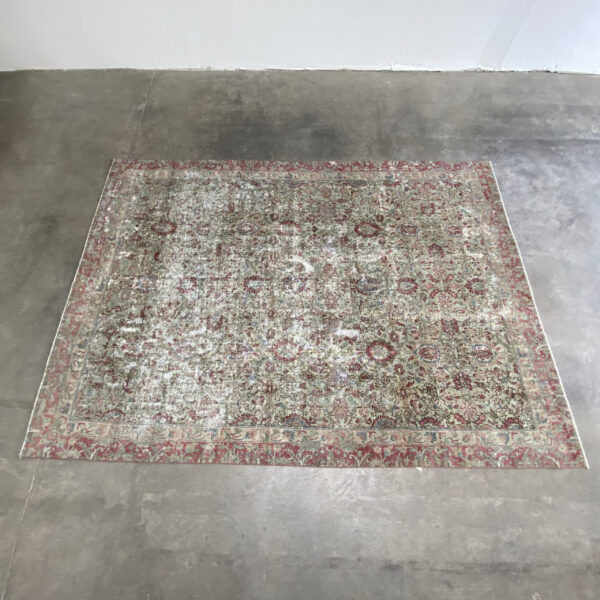Vintage Turkish Rug with Faded Red and Moss Colors