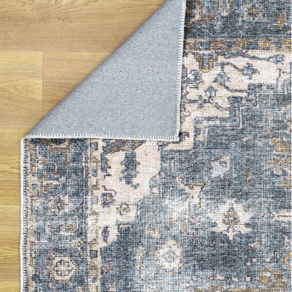 Distressed Vintage Cezanne Rabbit Gray Area Rug Washable