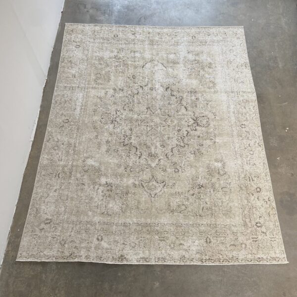 Vintage Natural Neutral Room Size Turkish Rug