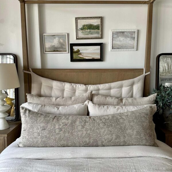 ZFS Hand Blocked Marceline Coco Long Lumbar Pillow on Natural Linen