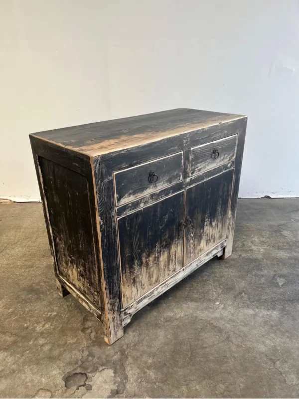 Vintage Style Reclaimed Black Distressed Cabinet with Drawers