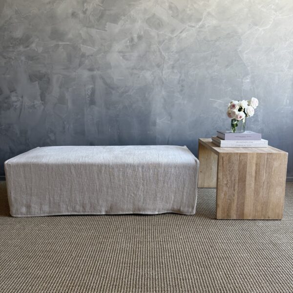 Co. Laguna Slip Cover Ottoman + Oak Table