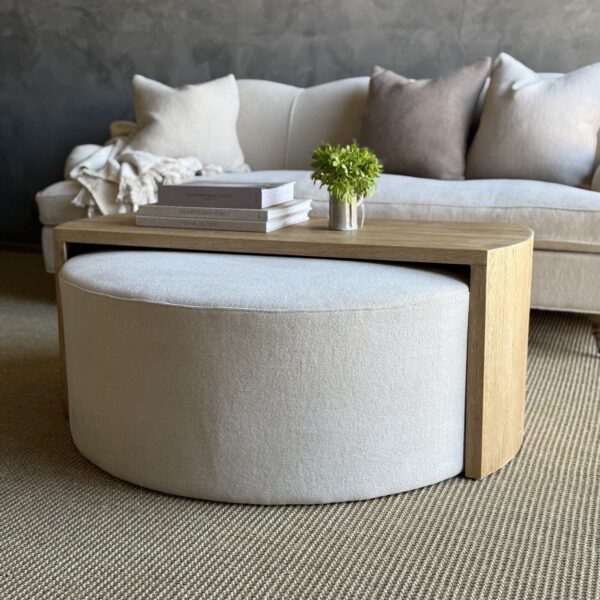 Co. Laguna Round Ottoman + Oak Table