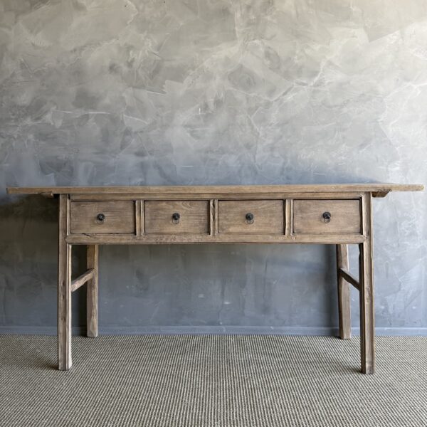 x-{SOLD}-x Vintage Elm Wood Console Table with Drawers 79.5"