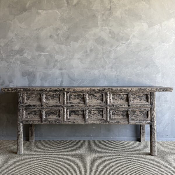 Vintage Painted Elm Wood Console Table with Drawers 84.5"