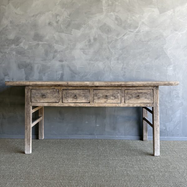 Vintage Painted Elm Wood Console Table with Drawers