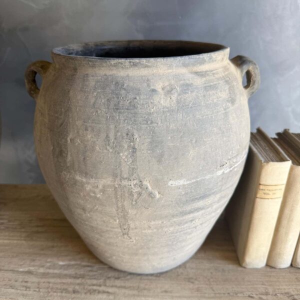 Matte Gray Oil Pottery with 2 Handles -12"