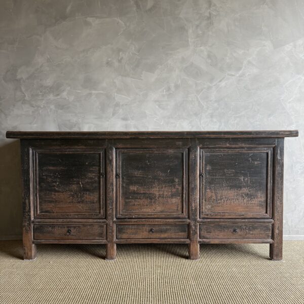 Vintage Elm Wood 3 Door Cabinet