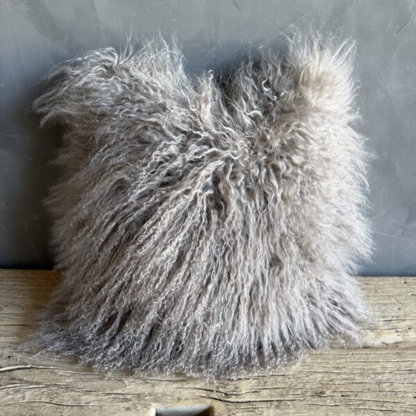 Genuine Sheep Long Hair Pillow in Taupe