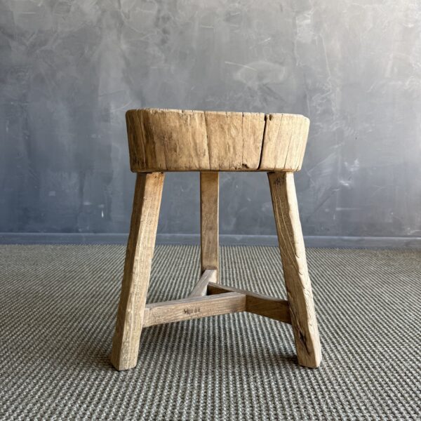 Vintage Elm Wood Chop Block Table #J44