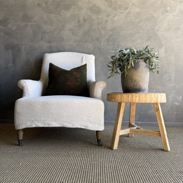 Vintage Elm Wood Chop Block Table #Q53